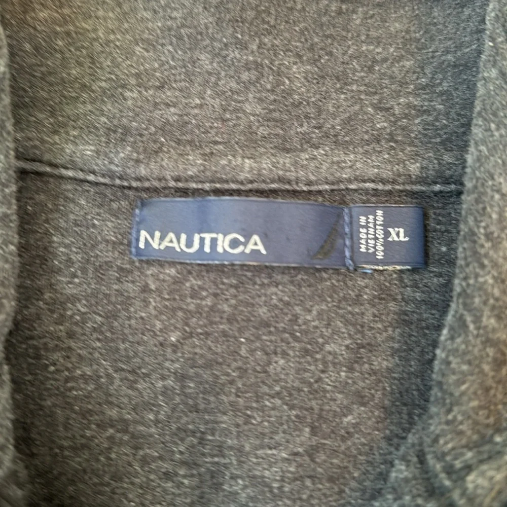 Nautica Mens 1/4 Zip Sweatshirt Elbow Patches Cotton Charcoal Grey Size XL